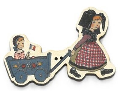 画像2: ハンジ HANSI アルザス  ローリー （荷車）をひく女の子 フランス 製 木製ボタン アトリエ ボヌール ドゥ ジュール