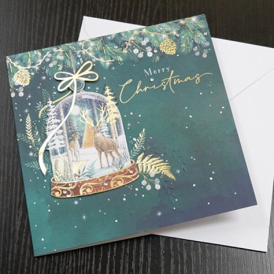 画像1: クリスマス 黄金のツリーと鹿 グリーティングカード イギリス 製 ポストカード クリスマスカード トナカイ