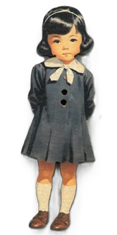 画像2: 制服の黒髪の女の子 フランス 製 木製ボタン アトリエ ボヌール ドゥ ジュール 女の子