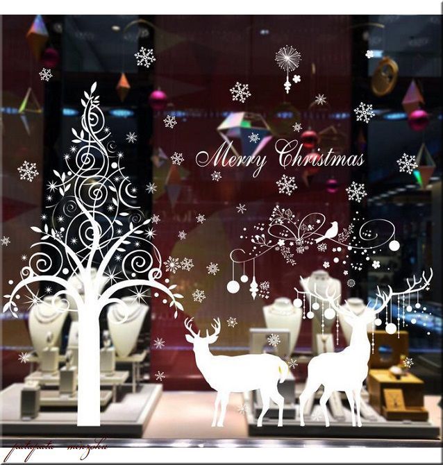 クリスマス ガラスフィルム ウォールステッカー B クリスマスステッカー インテリアシール クリスマスツリー トナカイ 壁紙 窓 装飾